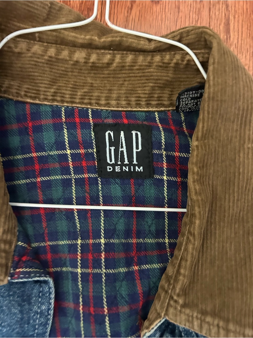 Vintage GAP Denim XL Corduroy Collar Plaid Lined Shirt Jacket - Picture 6 of 7